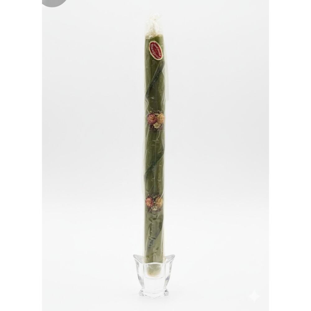 Vintage Ziekerze Green and Floral Decorated 12" Taper Candle Made West Germany